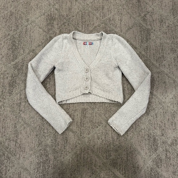 Urban Outfitters Dina Chenille Cropped Grey Cardigan Sweater - Picture 2 of 6